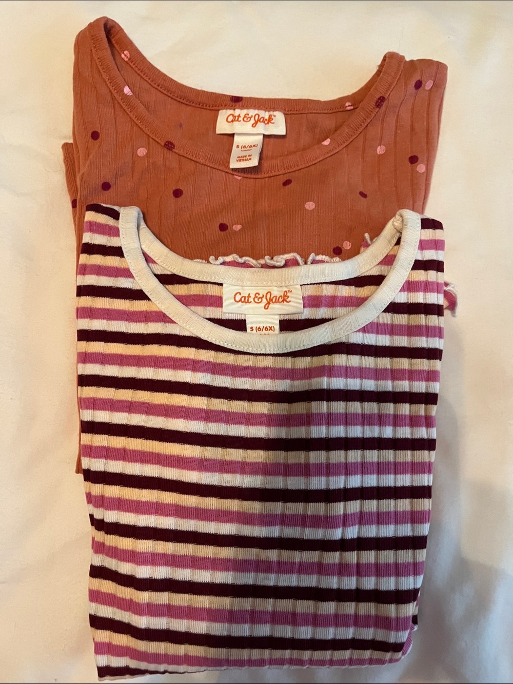 Cat & Jack Girls' Pink Striped Short Sleeve Top